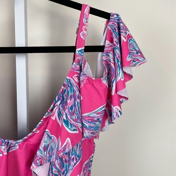 Marilyn Monroe Swimwear One Piece Swimsuit Cold Shoulder Pink Floral Print 2X - Picture 4 of 7